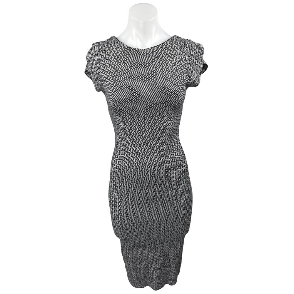 Zara Black White Short Sleeve Geometric Open Back Midi Bodycon Dress Size S